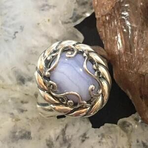 Carolyn Pollack Sterling Oval Blue Lace Agate Decorated Ring Size 8 For Women